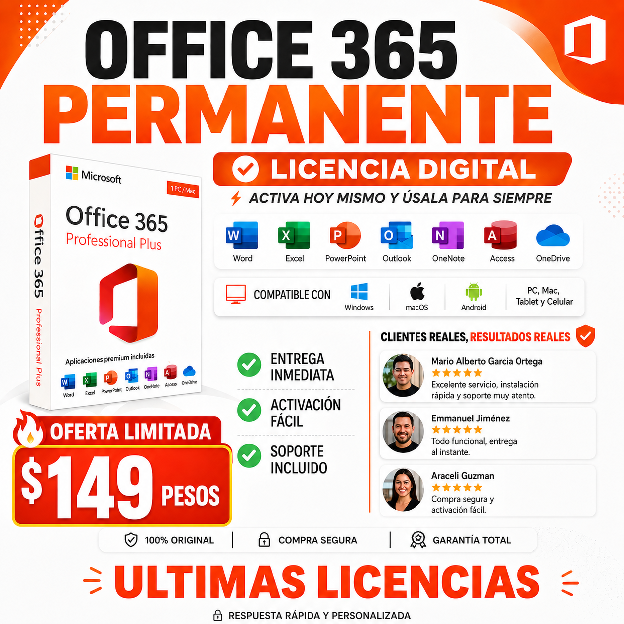 Microsoft Office 365 Pro Plus (5 Dispositivos) - Licencia Permanente